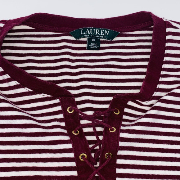 Lauren Ralph Lauren Blouse Size XL Purple Striped Shoelace Tie Front Womens - Picture 4 of 7